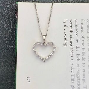 Heart Necklace Platinum Plated Baguette Stone Luxury Jewelry